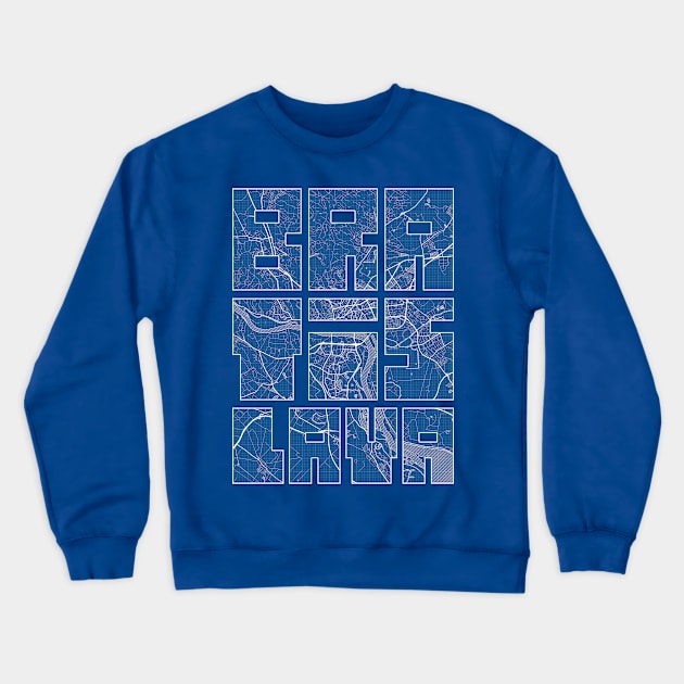 Bratislava, Slovakia City Map Typography - Blueprint Crewneck Sweatshirt by deMAP Studio